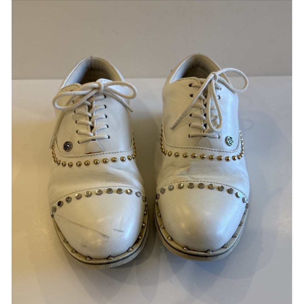 G/FORE Welt Stud Gallivanter Sno-White Women's Golf Shoes  7 Leather Silver Gold